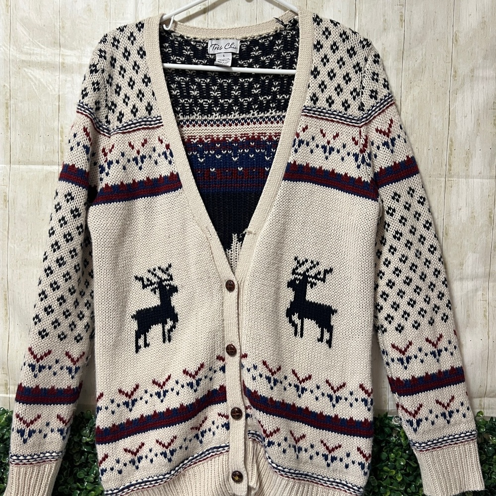 Women’s Cream and Navy Reindeer Sweater